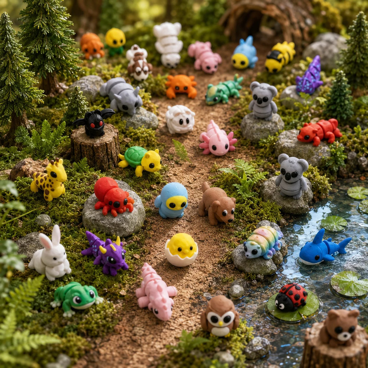 Paquete de figuras de animales impresas en 3D al azar – Mini set articulado
