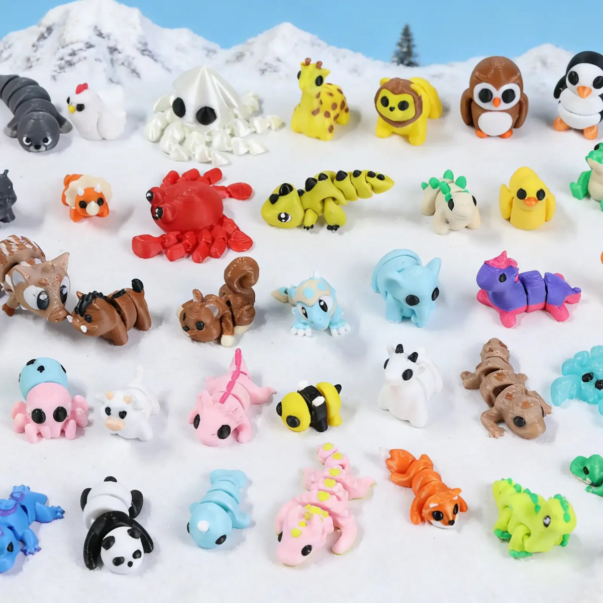 Set de mini figuras de animales: 50 animales articulados impresos en 3D aleatorios