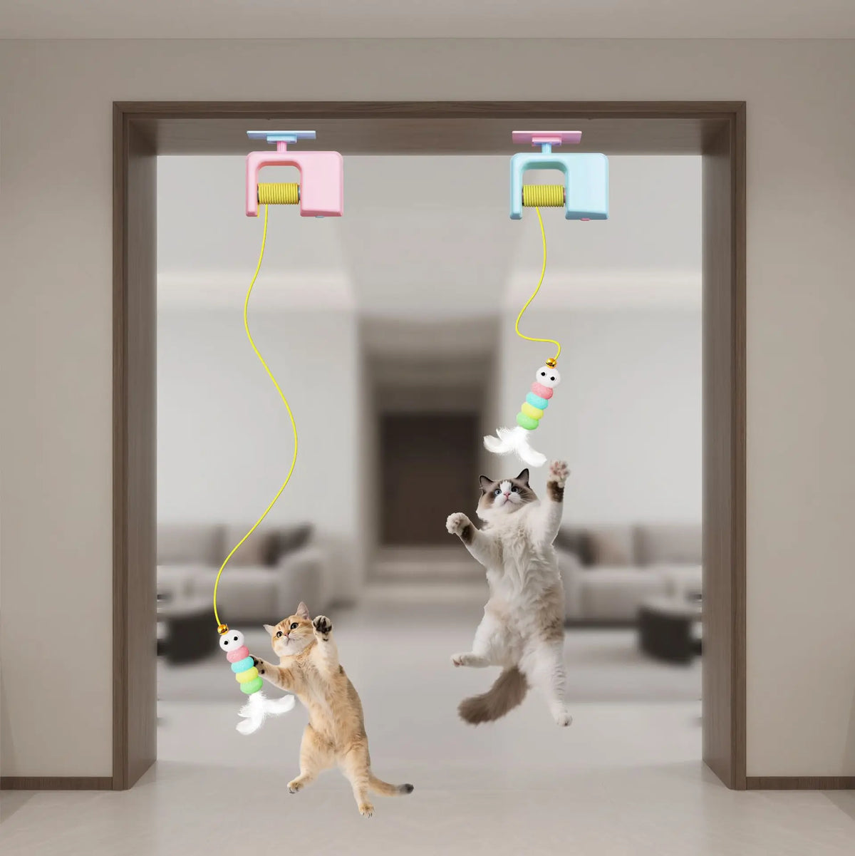 Juguete para gatos de ratón colgante: teaser retráctil de juego autónomo