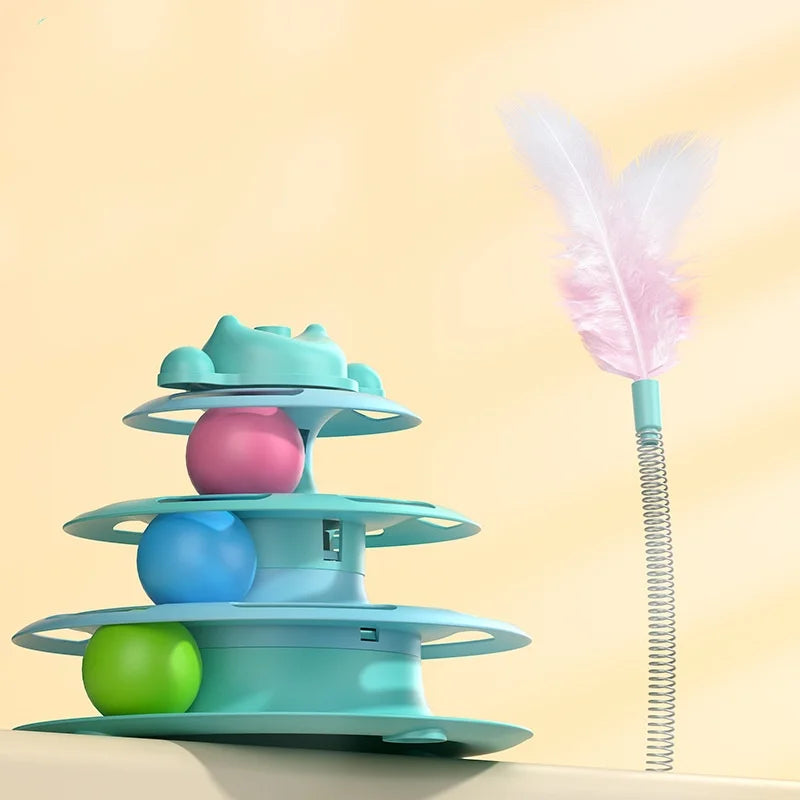 Torre de juegos para gatos de 3 niveles con juguete de plumas