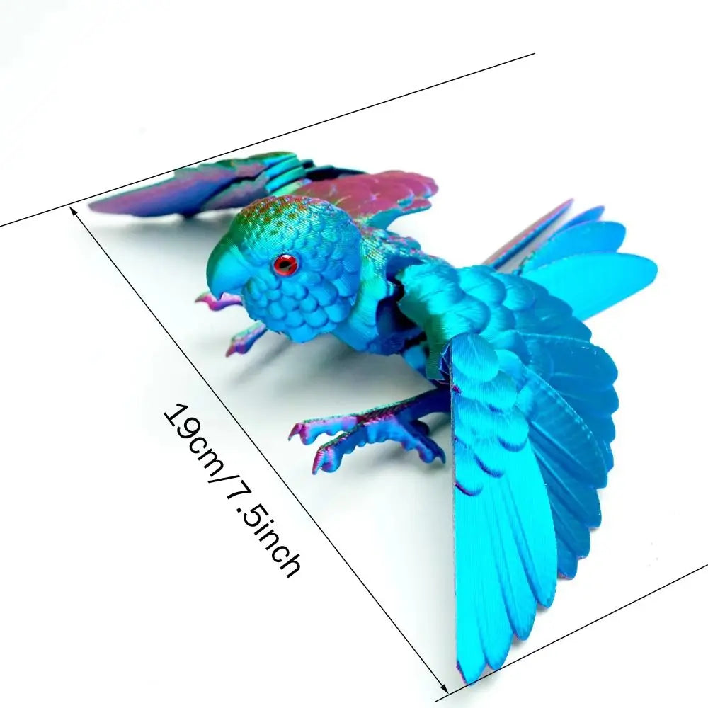 Figura de loro articulada: ave impresa en 3D con alas móviles