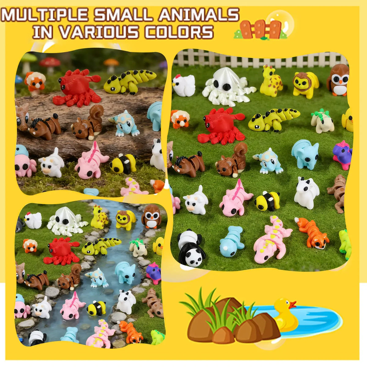 Set de mini figuras de animales: 50 animales articulados impresos en 3D aleatorios