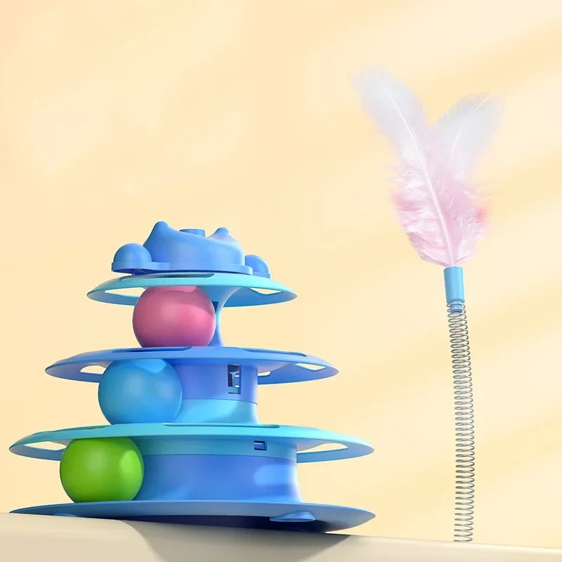 Torre de juegos para gatos de 3 niveles con juguete de plumas