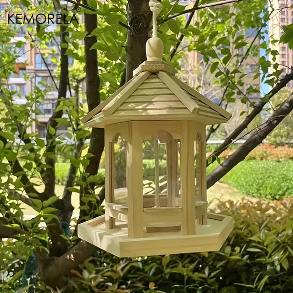 Casita comedero para pájaros de madera