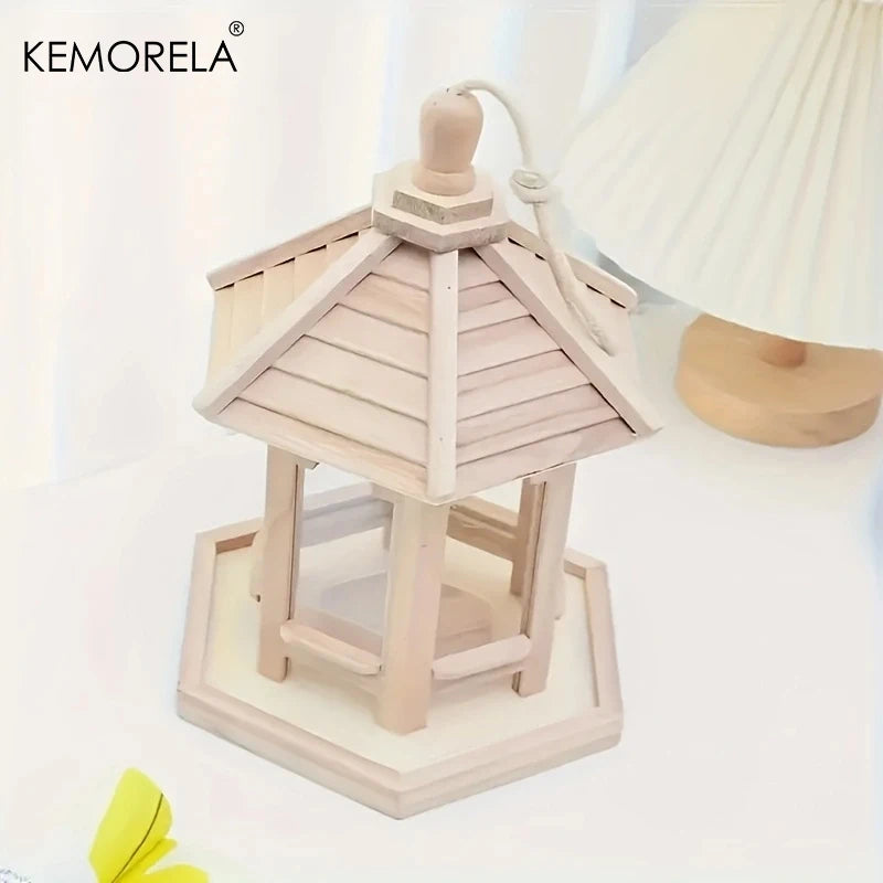 Casita comedero para pájaros de madera