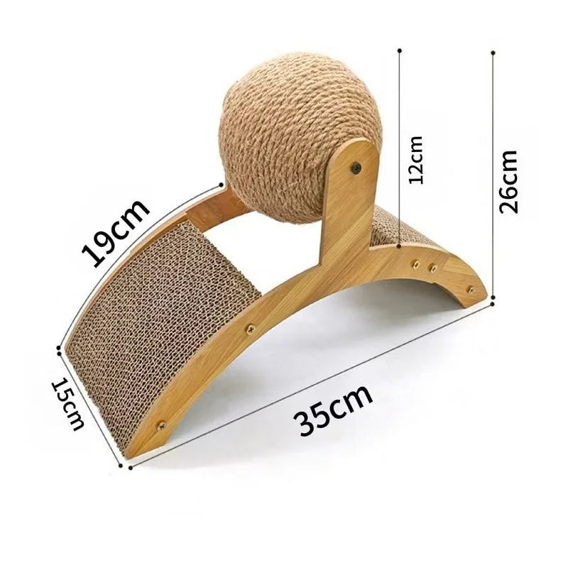 Bola rascadora para gatos de madera y sisal 2 en 1