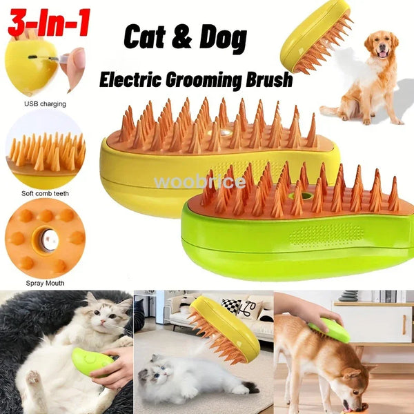 3-in-1 Pet Steam Brush – Spray Massage Comb for Cats & Dogs
