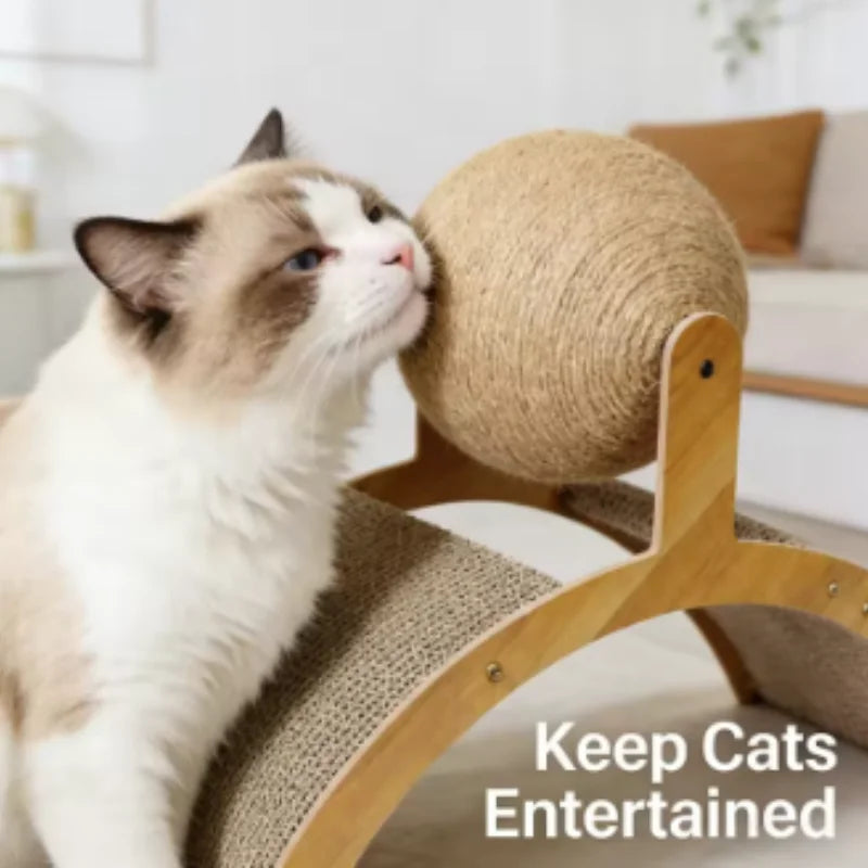 Bola rascadora para gatos de madera y sisal 2 en 1