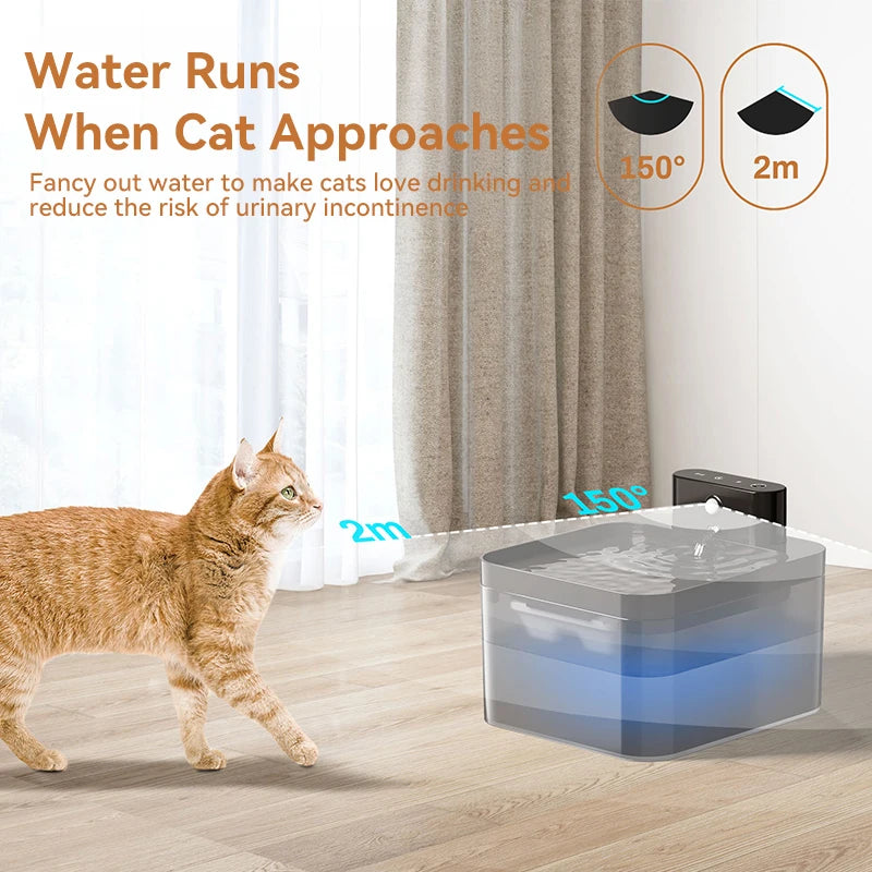 Fuente de agua inteligente inalámbrica para gatos – Sensor infrarrojo, batería de 2600mAh
