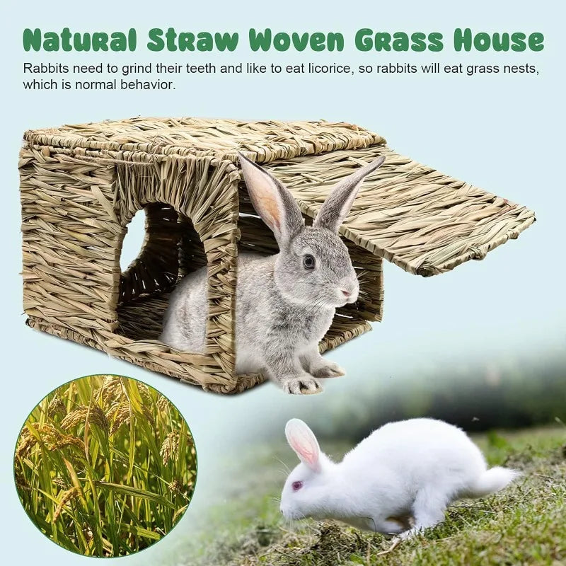 Casa plegable de pasto tejido para conejos y cobayas