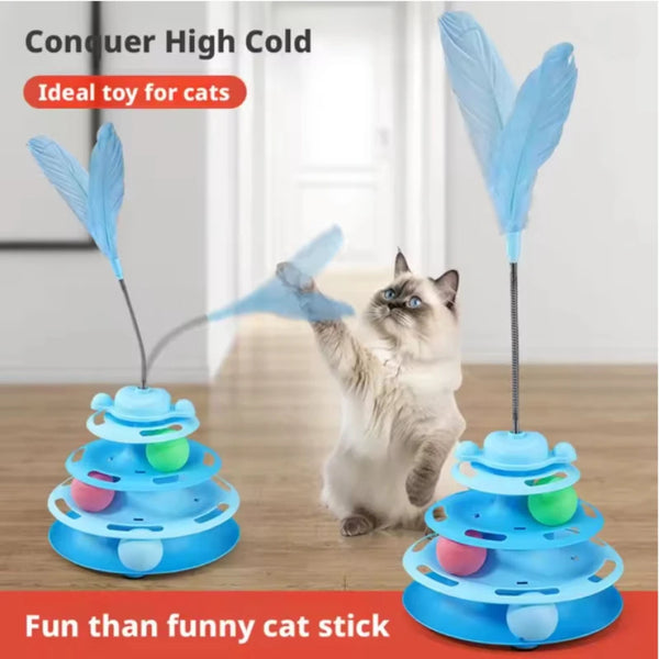 Torre de juegos para gatos de 3 niveles con juguete de plumas