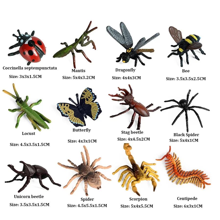 Set de figuras de animales: modelos de granja, bosque, océano e insectos