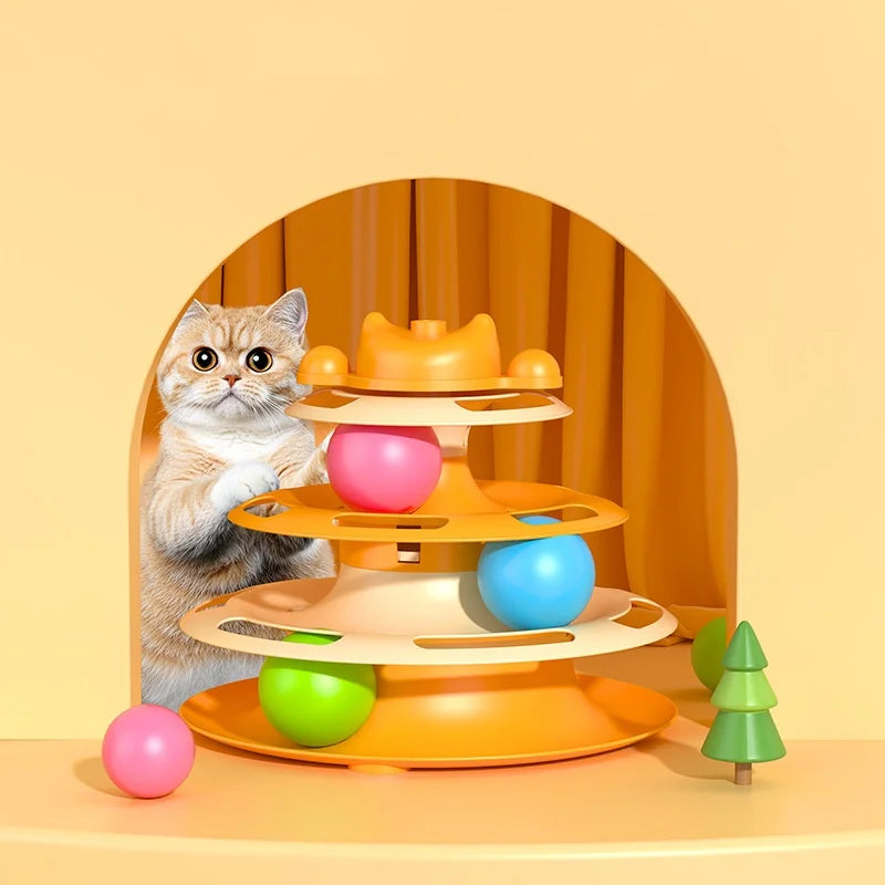 Torre de juegos para gatos de 3 niveles con juguete de plumas