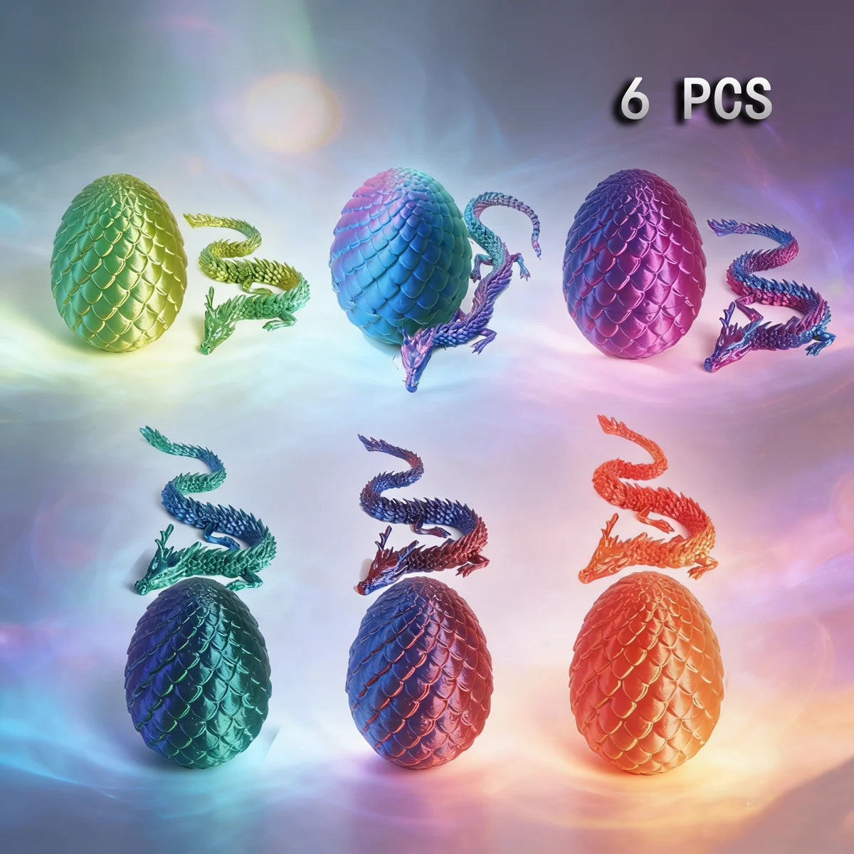 Set de juguetes de huevos de dragón: 6 huevos con 6 dragones articulados
