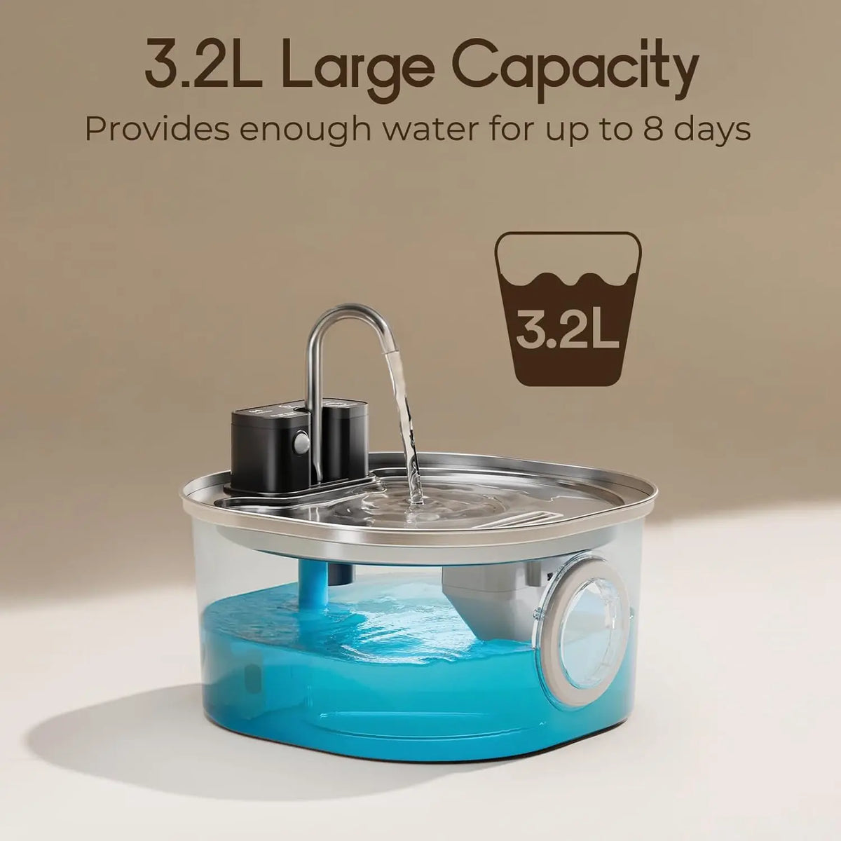 Fuente de agua inalámbrica de acero inoxidable para gatos de 3L – Sensor de movimiento, recargable