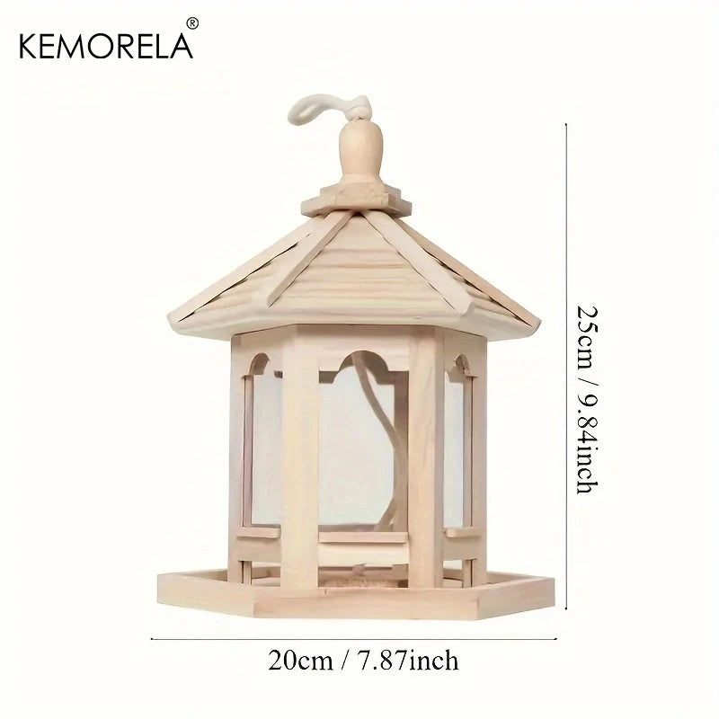 Casita comedero para pájaros de madera