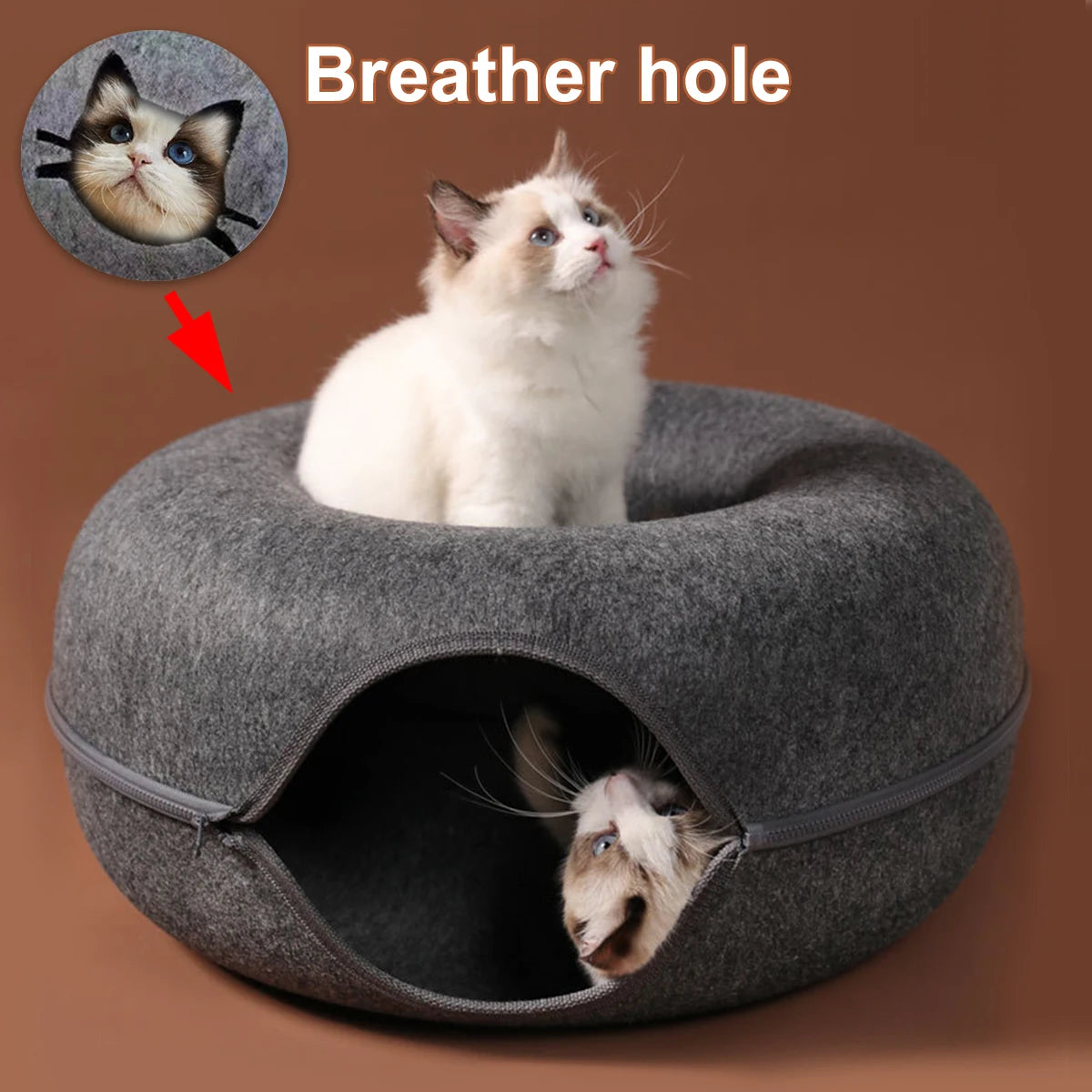 Felt cat tunnel bed
