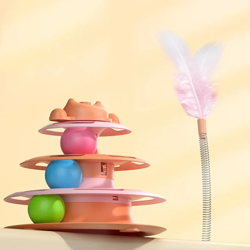 Torre de juegos para gatos de 3 niveles con juguete de plumas