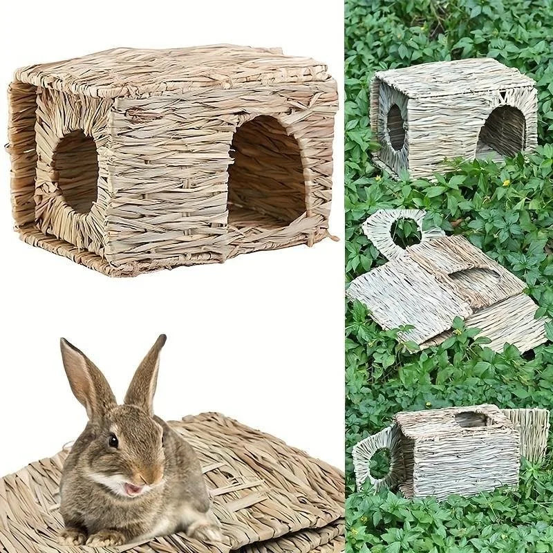 Casa plegable de pasto tejido para conejos y cobayas