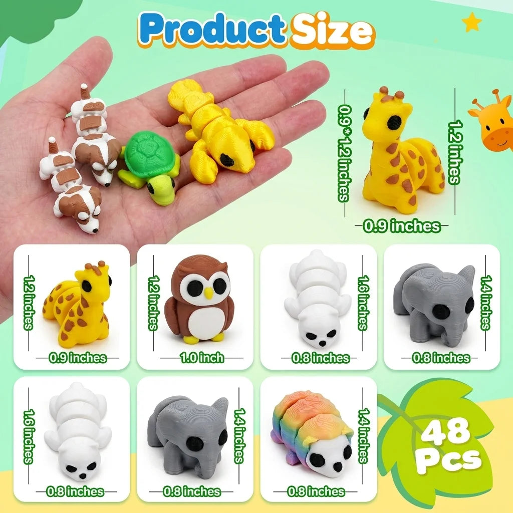 Paquete de figuras de animales impresas en 3D al azar – Mini set articulado