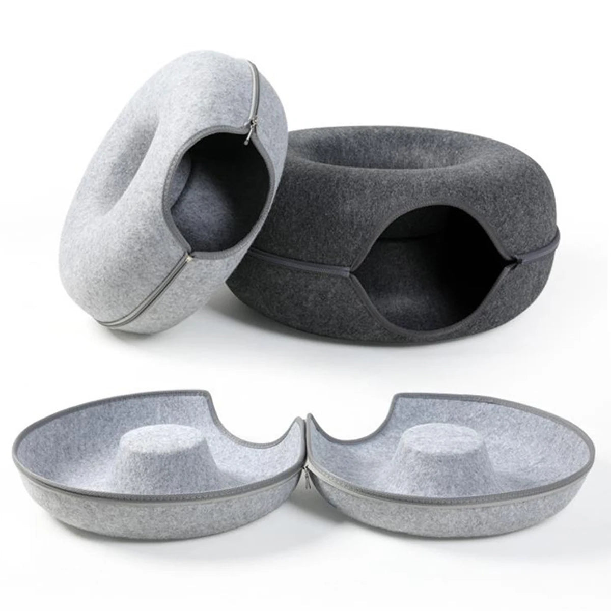 Cama túnel para gatos de fieltro – Nido tipo dona redonda con orificios para jugar