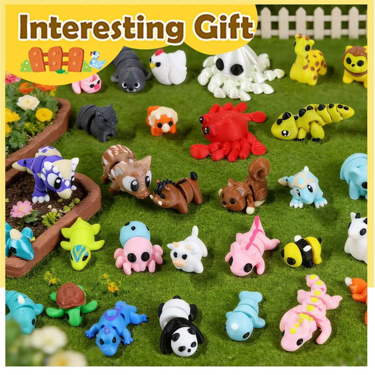 Set de mini figuras de animales: 50 animales articulados impresos en 3D aleatorios