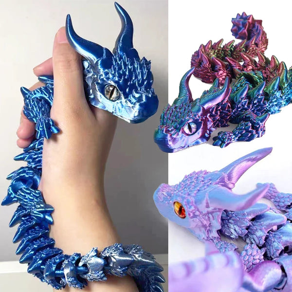 Dragón de cristal articulado impreso en 3D – Figura flexible antiestrés de 8 pulgadas