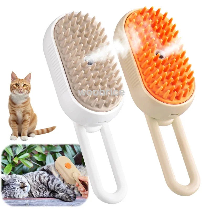 Cepillo de vapor 3 en 1 para mascotas: Peine de masaje con spray para gatos y perros