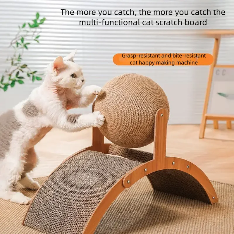 Bola rascadora para gatos de madera y sisal 2 en 1