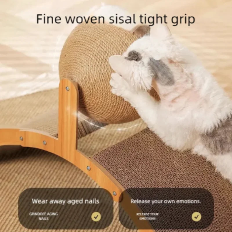 Bola rascadora para gatos de madera y sisal 2 en 1