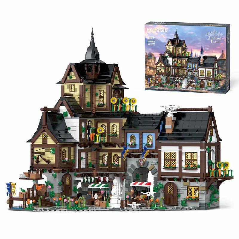 Medieval town building block set with box