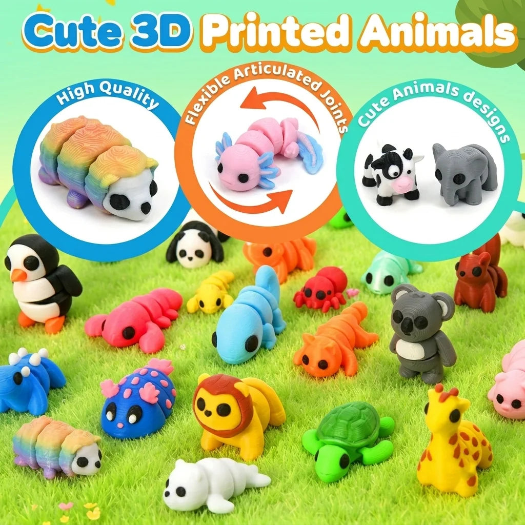 Paquete de figuras de animales impresas en 3D al azar – Mini set articulado