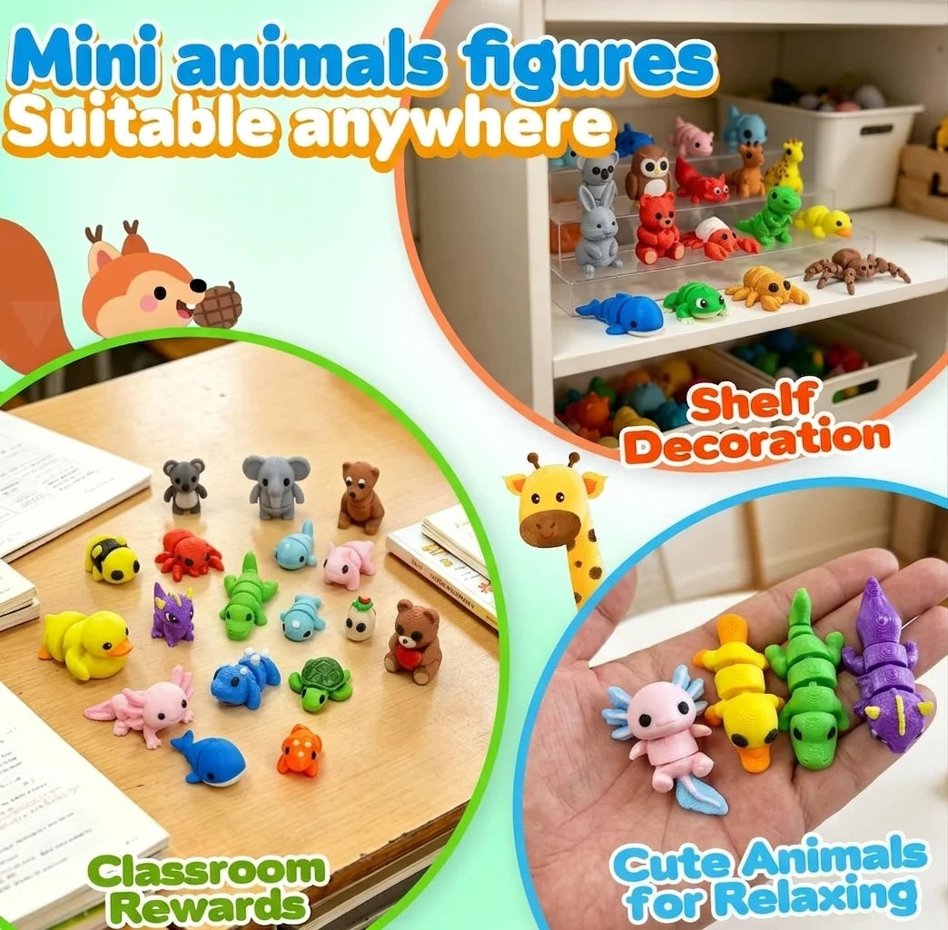 Paquete de figuras de animales impresas en 3D al azar – Mini set articulado