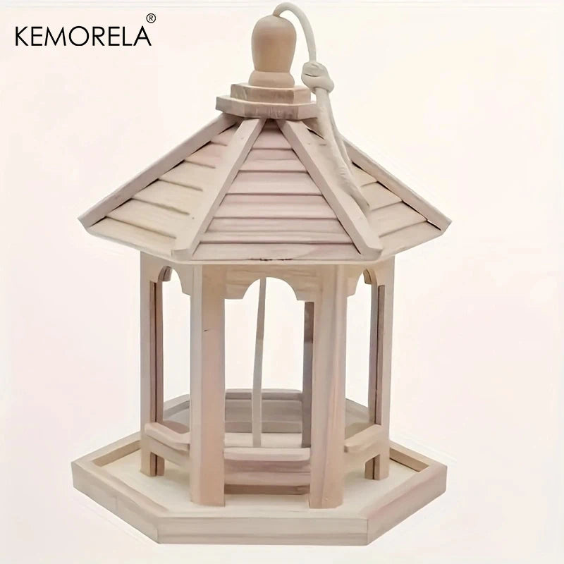 Casita comedero para pájaros de madera