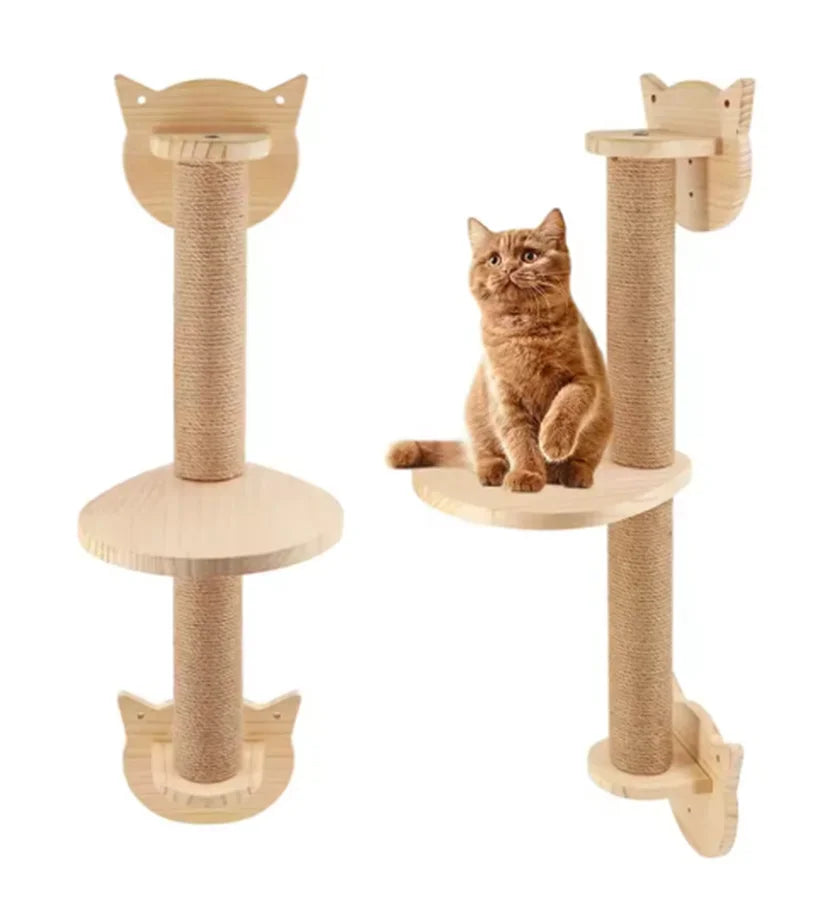Estantes de madera para escalar gatos montados en la pared