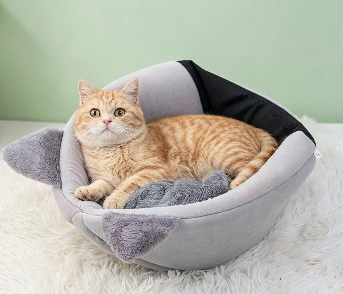 Cama tipo cueva con orejas de gato: cama de invierno semiabierta para mascotas