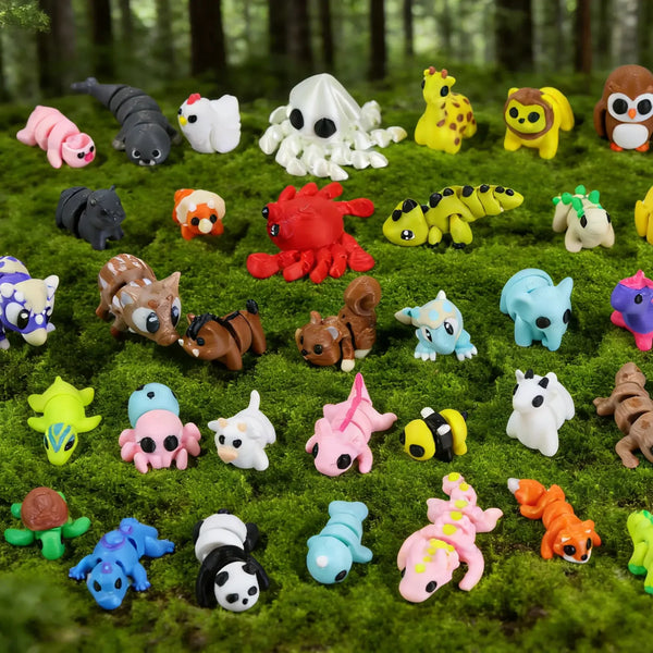 Set de mini figuras de animales: 50 animales articulados impresos en 3D aleatorios