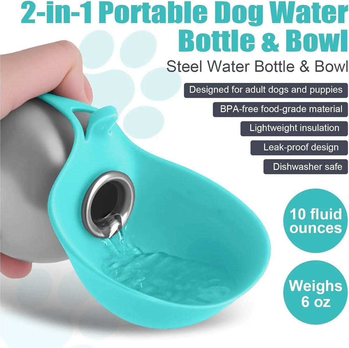Botella de agua y recipiente de comida 2 en 1 para perros