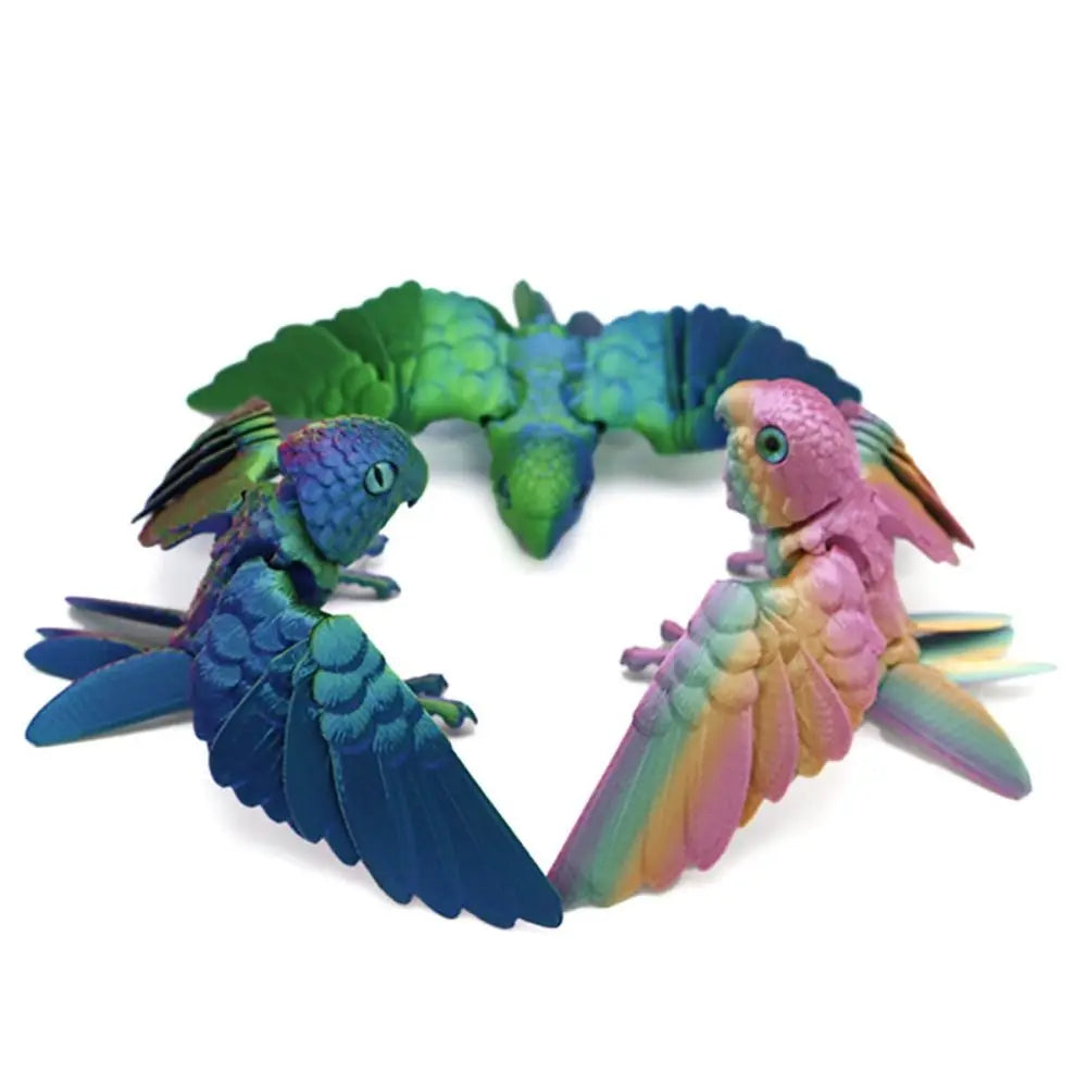 Figura de loro articulada: ave impresa en 3D con alas móviles
