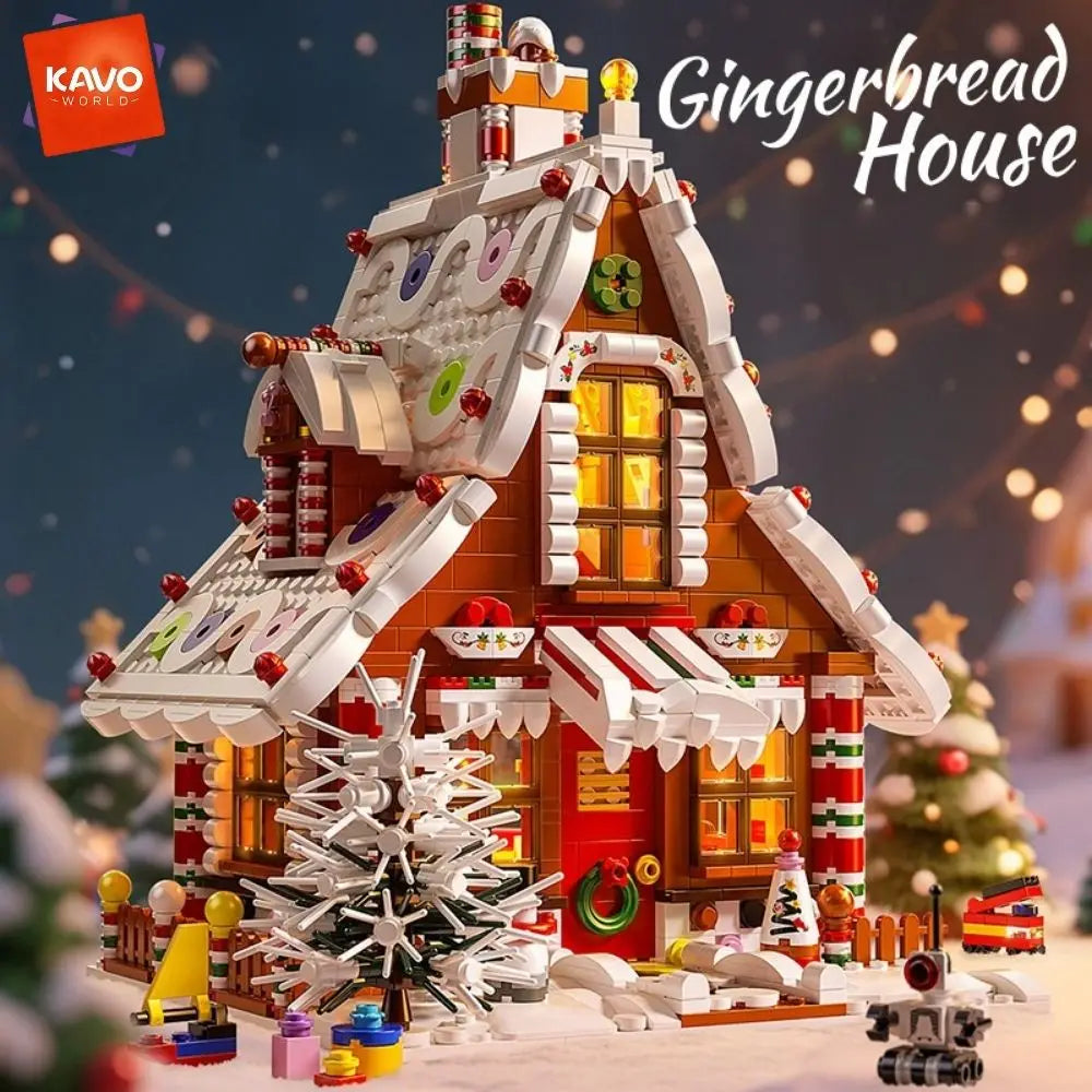 Gingerbread cottage building block set with LED lights